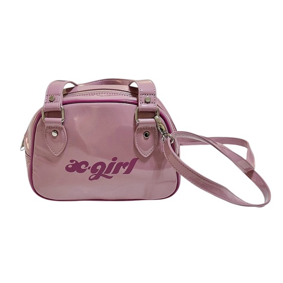 X-Girl Mini Boston Bag Double Strap Vinyl Pink Removable Crossbody Zip Logo Punk - Picture 2 of 9